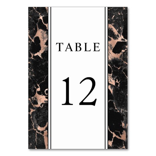 Rose Gold Black Marble Wedding Tischnummer (Rückseite)