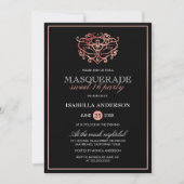Rose Gold & Black Masquerade Sweet 16 Typografie Einladung (Vorderseite)