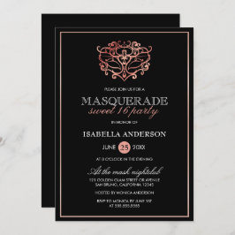 Rose Gold & Black Masquerade Sweet 16 Typografie Einladung
