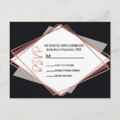 Rose Gold Black Mauve Gray Geometric Wedding RSVP Einladungspostkarte (Vorderseite)