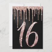 Rose Gold Black Metallic Glitzer Tropfen Sweet 16 Einladung (Rückseite)