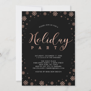 Rose Gold & Black Modern Snowflakes Einladung