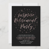 Rose Gold & Black Modern Surprise Retirement Party Einladung (Vorderseite)