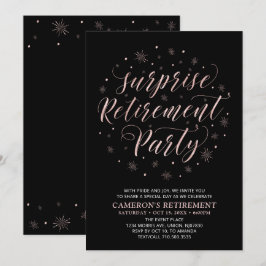 Rose Gold & Black Modern Surprise Retirement Party Einladung