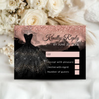 Rose Gold & Black Prinzessin Quinceañera RSVP Kart