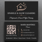 Rose Gold Black QR Code Reinigungsservice House Visitenkarte