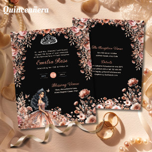 Rose Gold Black Quinceanera Dress Floral Rose