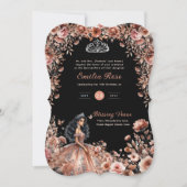 Rose Gold Black Quinceanera Dress Floral Rose Einladung (Vorderseite)