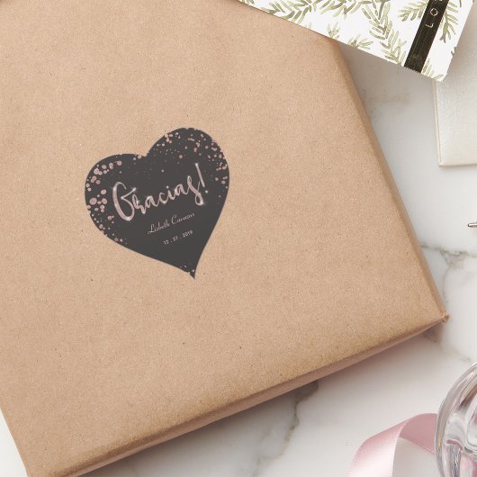 Rose Gold Black Quinceanera Gracias Trendy Herz-Aufkleber