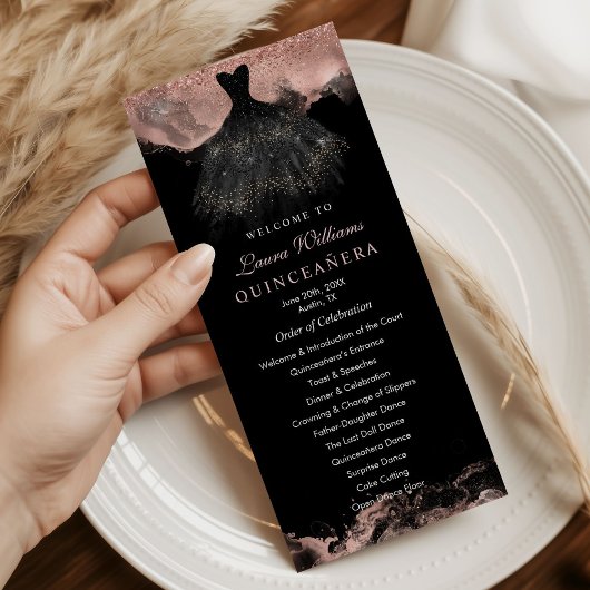 Rose Gold & Black Quinceañera Order of Events Programm