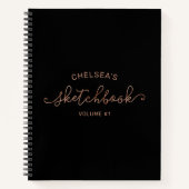Rose Gold Black Script Calligraphy Name Sketchbook Notizblock (Vorderseite)