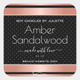 Rose Gold Black Soy Wax Kerzen Packing Labels Quadratischer Aufkleber