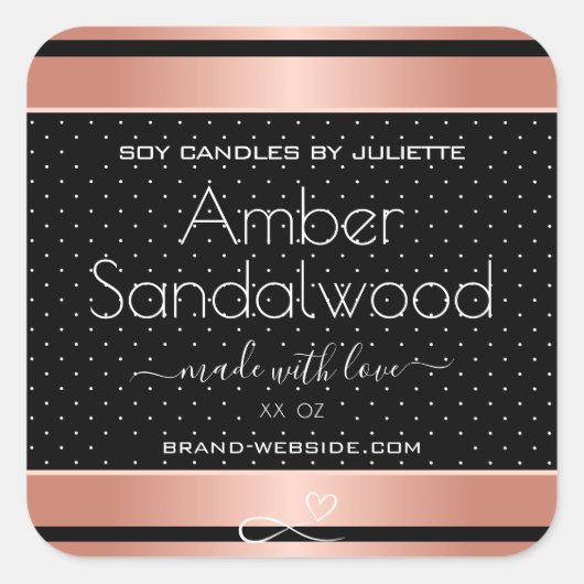 Rose Gold Black Soy Wax Kerzen Packing Labels Quadratischer Aufkleber (Vorderseite)