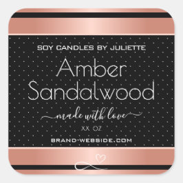 Rose Gold Black Soy Wax Kerzen Packing Labels Quadratischer Aufkleber