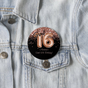 Rose Gold Black Sweet 16. Geburtstagsparty Button