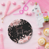 Rose Gold Black Sweet 16 Glitzer Confetti Floral Pappteller (Party)