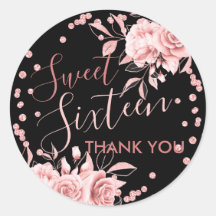 Rose Gold Black Sweet 16 Vielen Dank, Floraler Gli