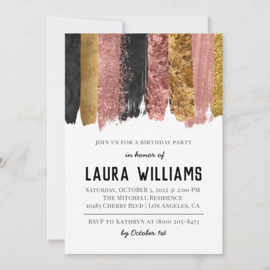 Rose Gold & Black Tape Einladung zum Geburtstag (Vorderseite)