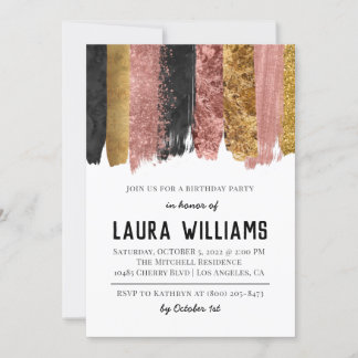 Rose Gold & Black Tape Einladung zum Geburtstag