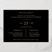 Rose Gold Black Trendy Wedding Photo Real Metallic Folieneinladung (Rückseite)