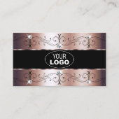 Rose Gold Black Verziert Glam Borders Logo und Fot Visitenkarte (Vorderseite)