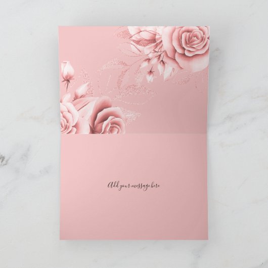 Rose Gold Black Vielen Dank Floral Monogram Karte (Innenseite)