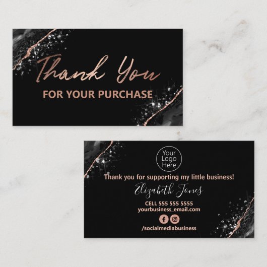 Rose Gold Black Vielen Dank für Ihren Kauf Visitenkarte (Vorne/Hinten)