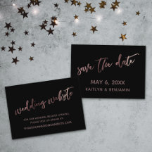 Rose Gold Black Wedding Website Save the Date Kart