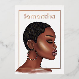 Rose Gold Black Woman Geburtstagsparty Folieneinladung