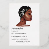 Rose Gold Black Woman Geburtstagsparty Folieneinladung (Rückseite)