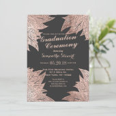 Rose Gold Blätter auf der Feier zum Schwarzen Absc Einladung (Stehend Vorderseite)