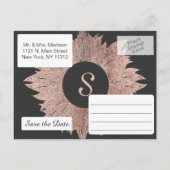 Rose Gold Blätter auf Schwarz Save the Date Postka Ankündigungspostkarte (Rückseite)