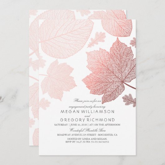 Rose Gold Blätter Elegante Fall Engagement Partei Einladung (Vorne/Hinten)
