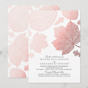 Rose Gold Blätter Elegante Weiße Hochzeit im Herbs Einladung
