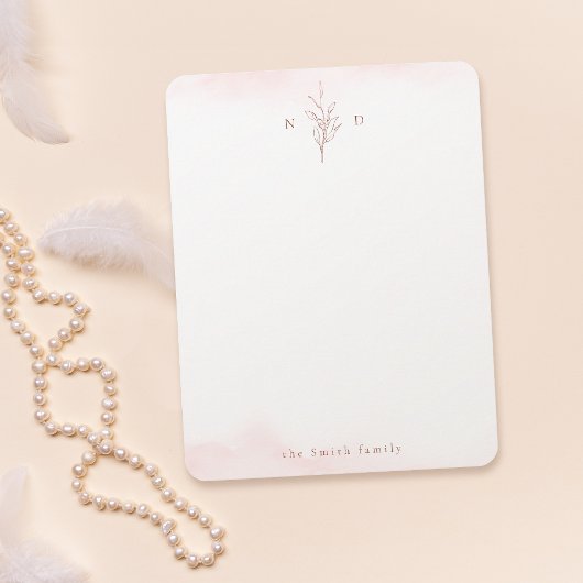 Rose Gold Blätter Monogramm personalisiert Station Mitteilungskarte