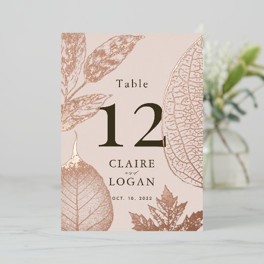 Rose Gold Blätter Pink Beige Hochzeitsstimmung Tis Folieneinladung (Stehend vorne)