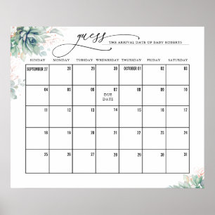 Rose Gold Blätter Succulent Guess Due Date Calenda Poster