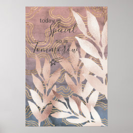 'Rose Gold' Blätterfronten auf rosa/blaue Wellen m Poster
