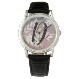 Rose Gold-Blattsprays auf Blau und Rosa - Anpassen Armbanduhr