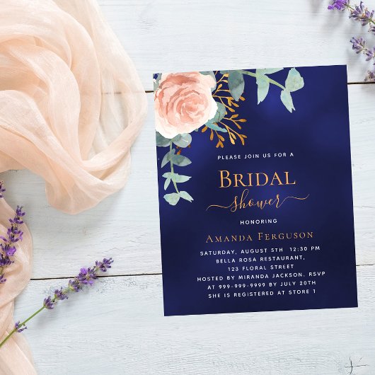 Rose gold Blau Bridal Dusche Einladung