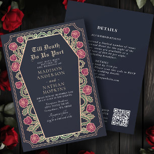 Rose Gold Blau Gothic Sarg Hochzeit QR Code Einladung