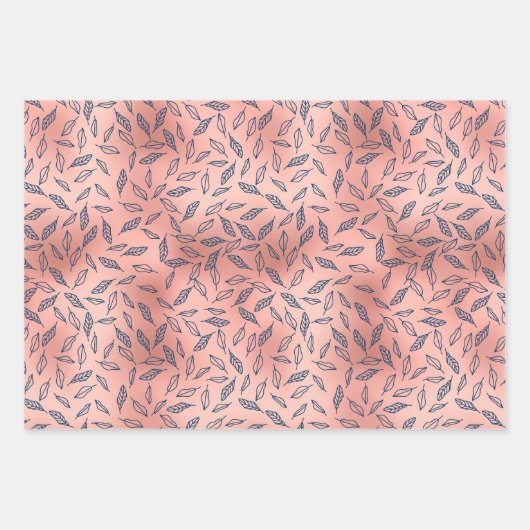 Rose Gold Blauer botanischer Jeder Anlass Geschenkpapier Set (Vorderseite 2)