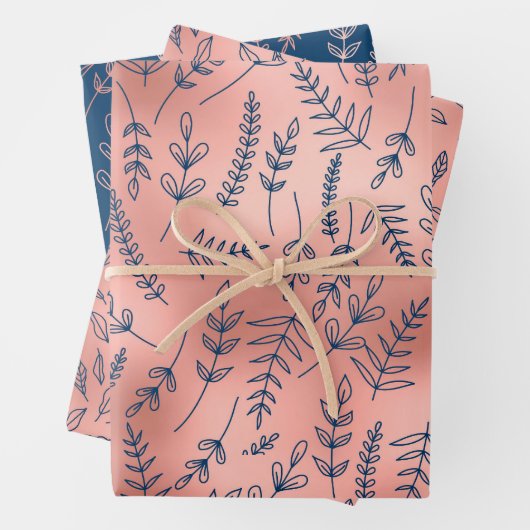 Rose Gold Blauer botanischer Jeder Anlass Geschenkpapier Set (Beispiel)