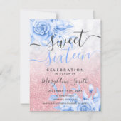 Rose Gold Blauer Marmor Blumenblumensaft Glitzer S Einladung (Vorderseite)
