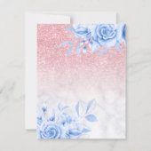 Rose Gold Blauer Marmor Blumenblumensaft Glitzer S Einladung (Rückseite)