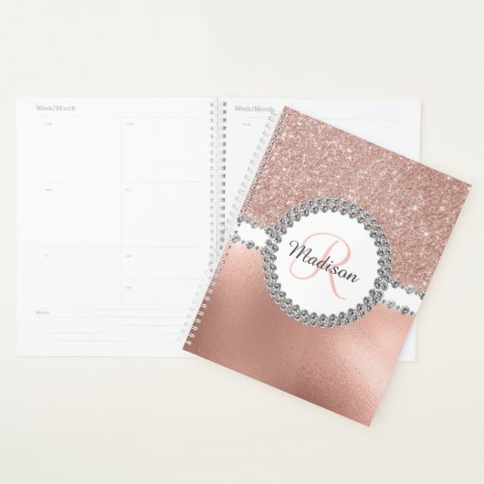Rose Gold Bling Diamond Monogram Girl Planer (Anzeige)