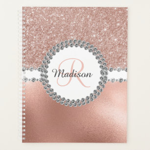Rose Gold Bling Diamond Monogram Girl Planer