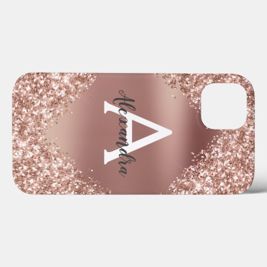 Rose Gold Bling Luxus Sparkle Glitzer Monogram Ca Case-Mate iPhone Hülle (Rückseite (Horizontal))