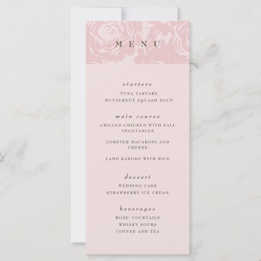 Rose Gold Bloom Wedding Menü (Vorderseite)