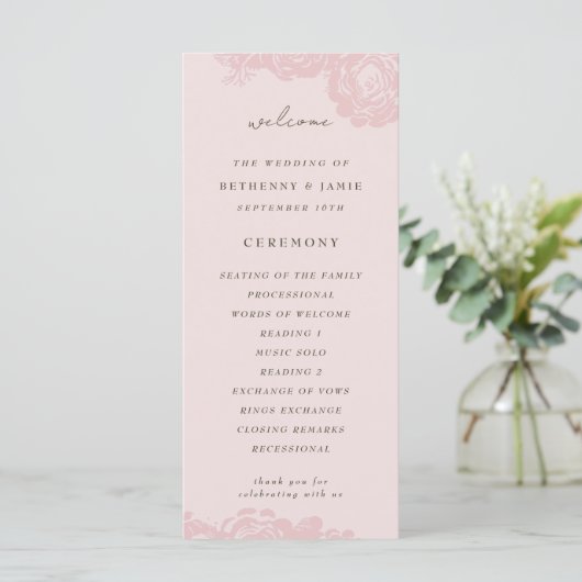 Rose Gold Blooms Hochzeitsprogramm (Stehend Vorderseite)